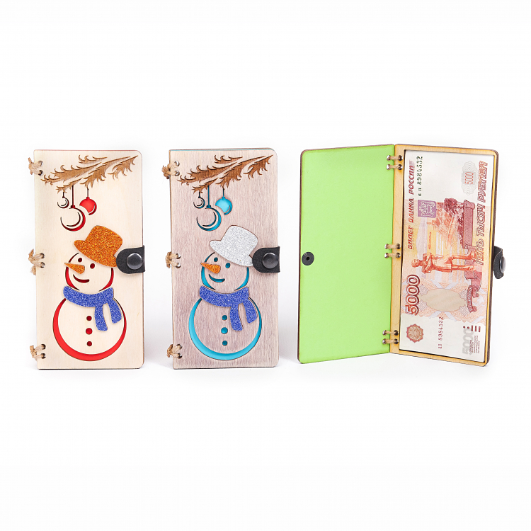 Купюрница деревянная "С Новым Годом Снеговик"