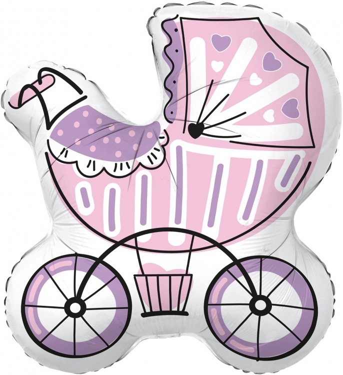Шар Фигура Коляска для девочки, Розовая (в упаковке)